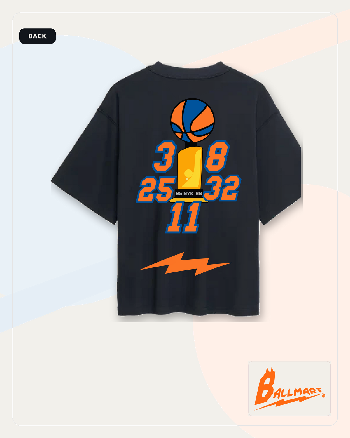 Knickas black T-shirt back artwork with Ballmart branding